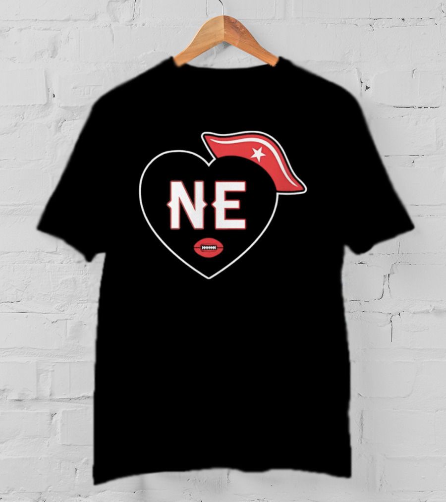 New England NE Heart Football Star Hat T-Shirt