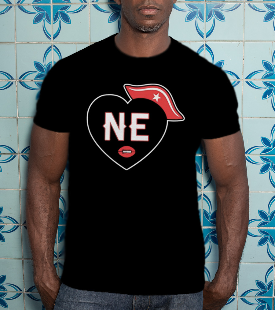 New England NE Heart Football Star Hat T-Shirt