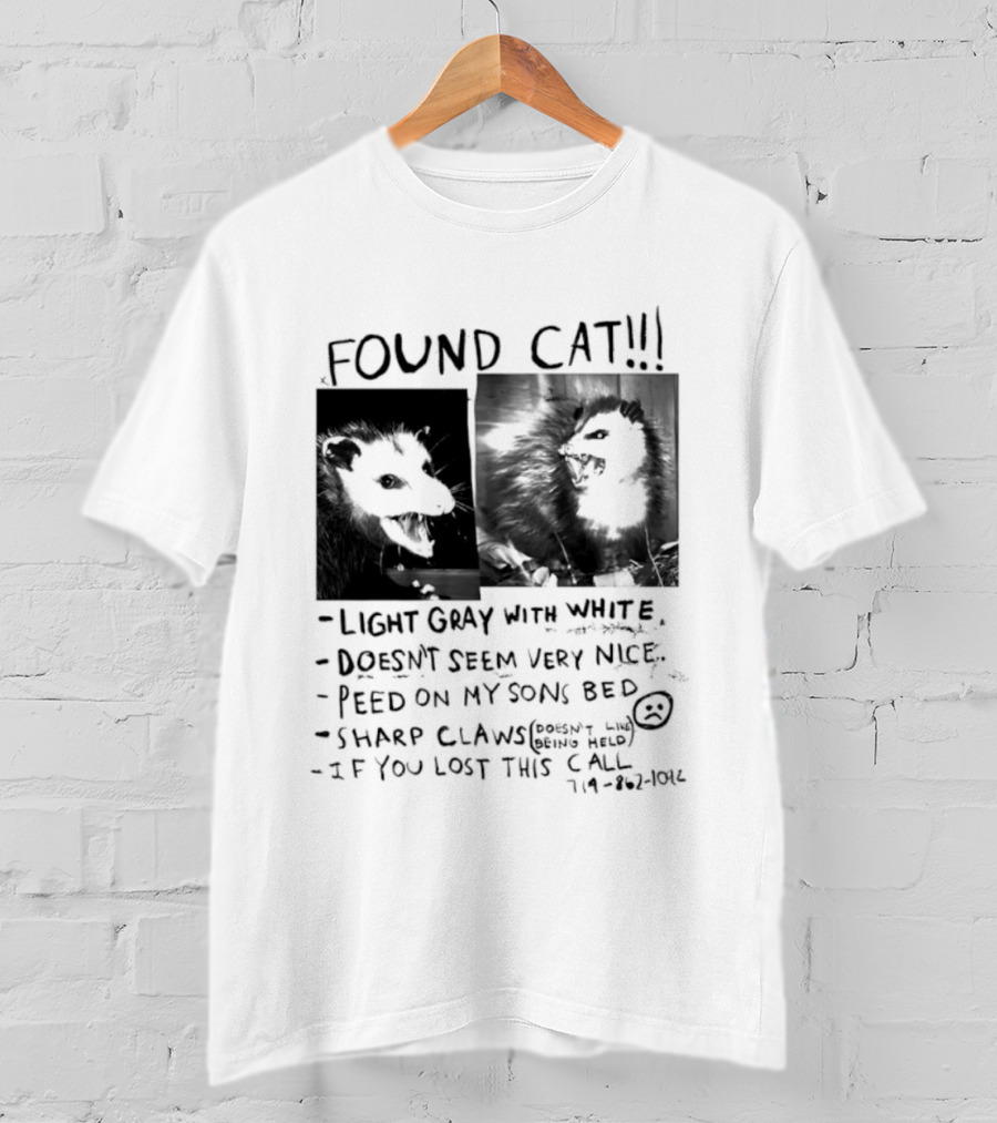 Found Cat Light Gray White Sharp Claws Sleeps Bed Doesn't Seem Very Nice T-Shirt