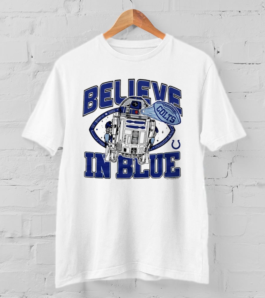 Believe In Blue Indianapolis Colts Star Wars R2D2 Collaboration T-Shirt