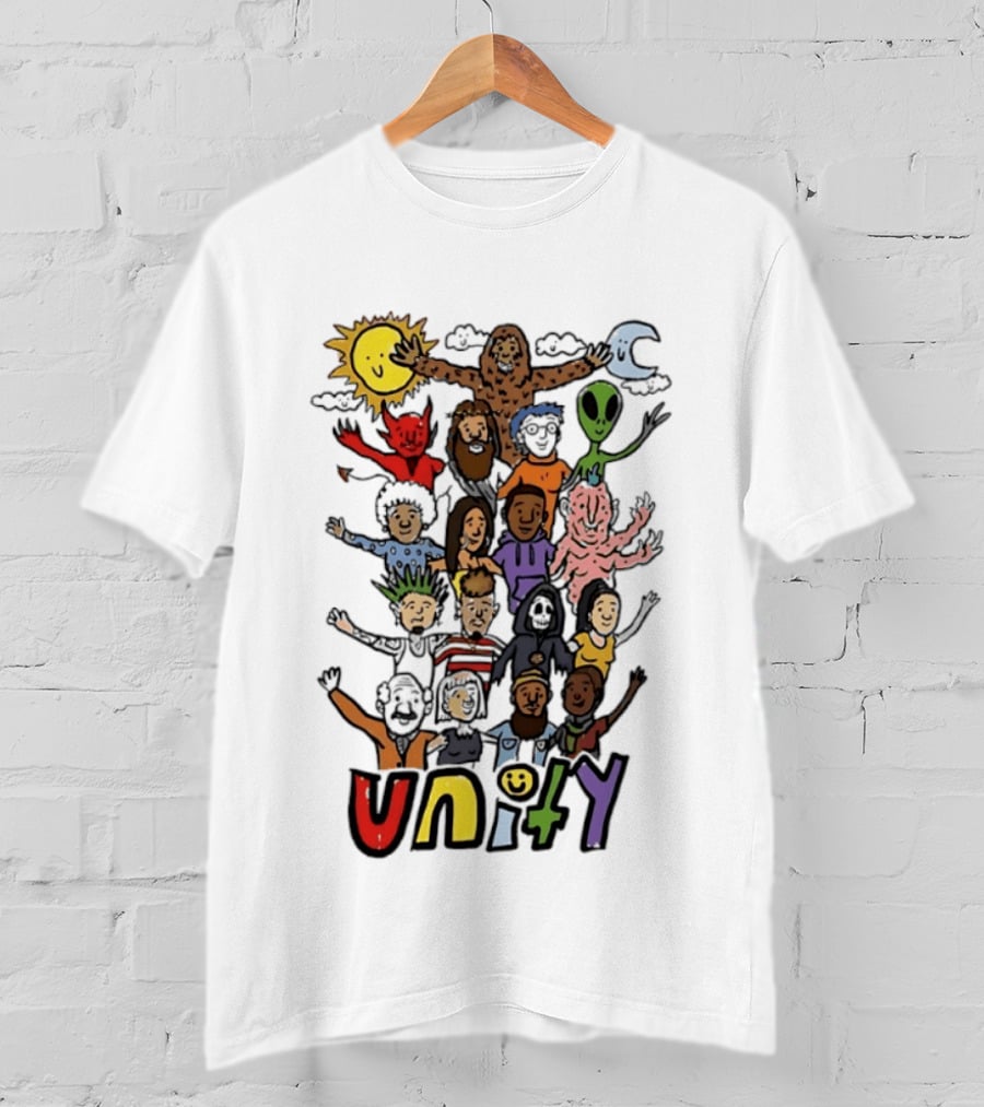 Unity Cartoon Characters Doodle Diverse Characters Aliens Bigfoot Devil Sun Moon T-Shirt