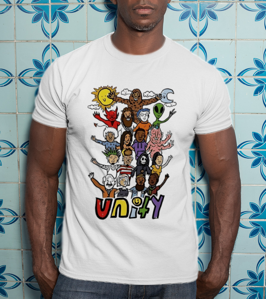 Unity Cartoon Characters Doodle Diverse Characters Aliens Bigfoot Devil Sun Moon T-Shirt