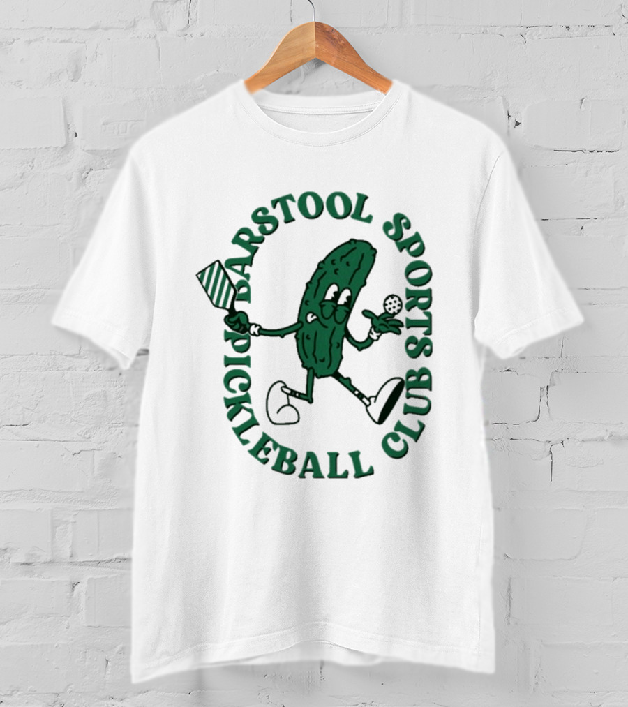 Barstool Sports Pickleball Club Animated Pickle Character With Paddle And Ball T-Shirt