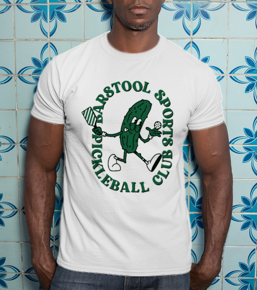 Barstool Sports Pickleball Club Animated Pickle Character With Paddle And Ball T-Shirt