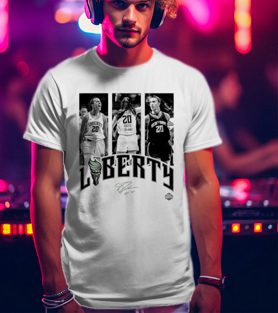 Sabrina Ionescu Liberty WNBA Player Collage Signature T-Shirt