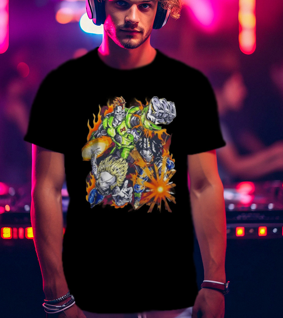 Dragon Ball Z Vintage Style Android 16 17 18 Fiery Action Scene Bootleg T-Shirt