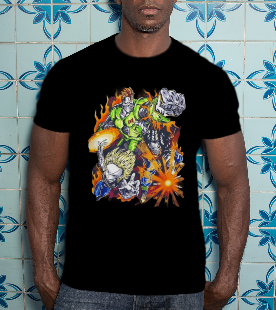 Dragon Ball Z Vintage Style Android 16 17 18 Fiery Action Scene Bootleg T-Shirt