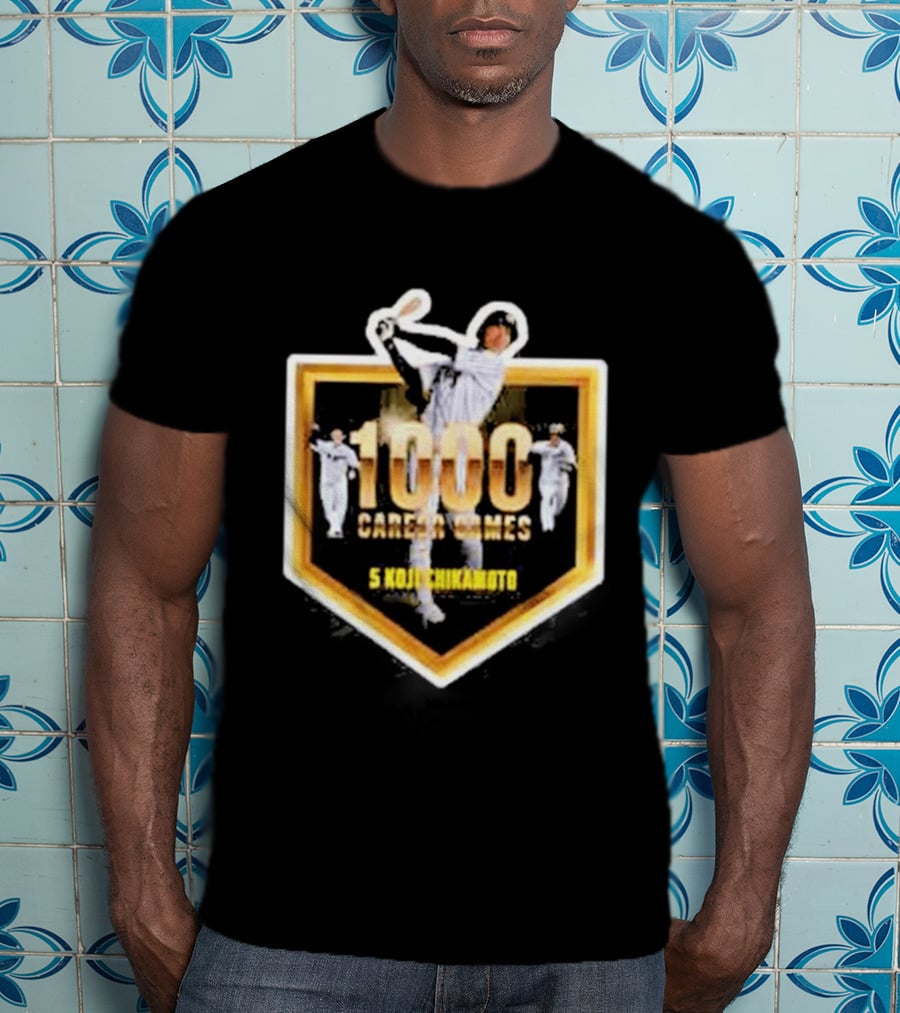 Hanshin Tigers 1000 Career Games Koji Chikamoto #5 Commemoration T-Shirt