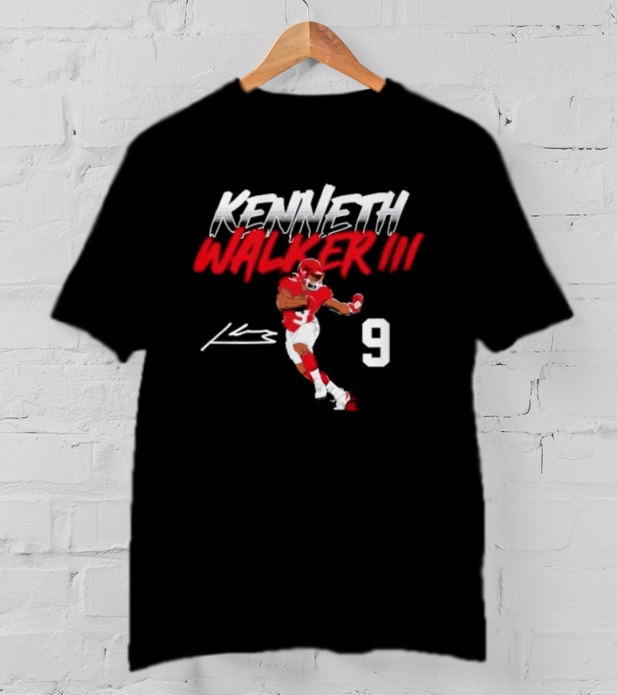 Kenneth Walker III Signature No 9 Football Player Red And White T-Shirt