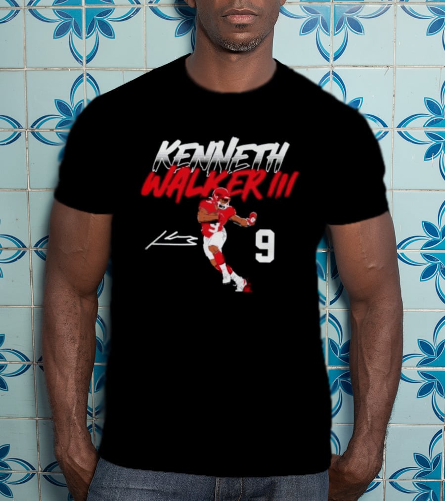 Kenneth Walker III Signature No 9 Football Player Red And White T-Shirt