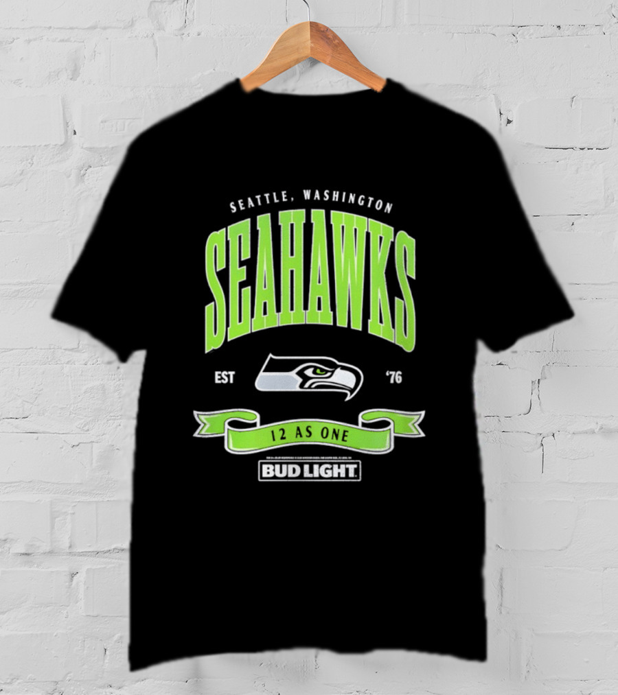 Seattle Washington Seahawks EST 76 Bud Light 12 As One T-Shirt