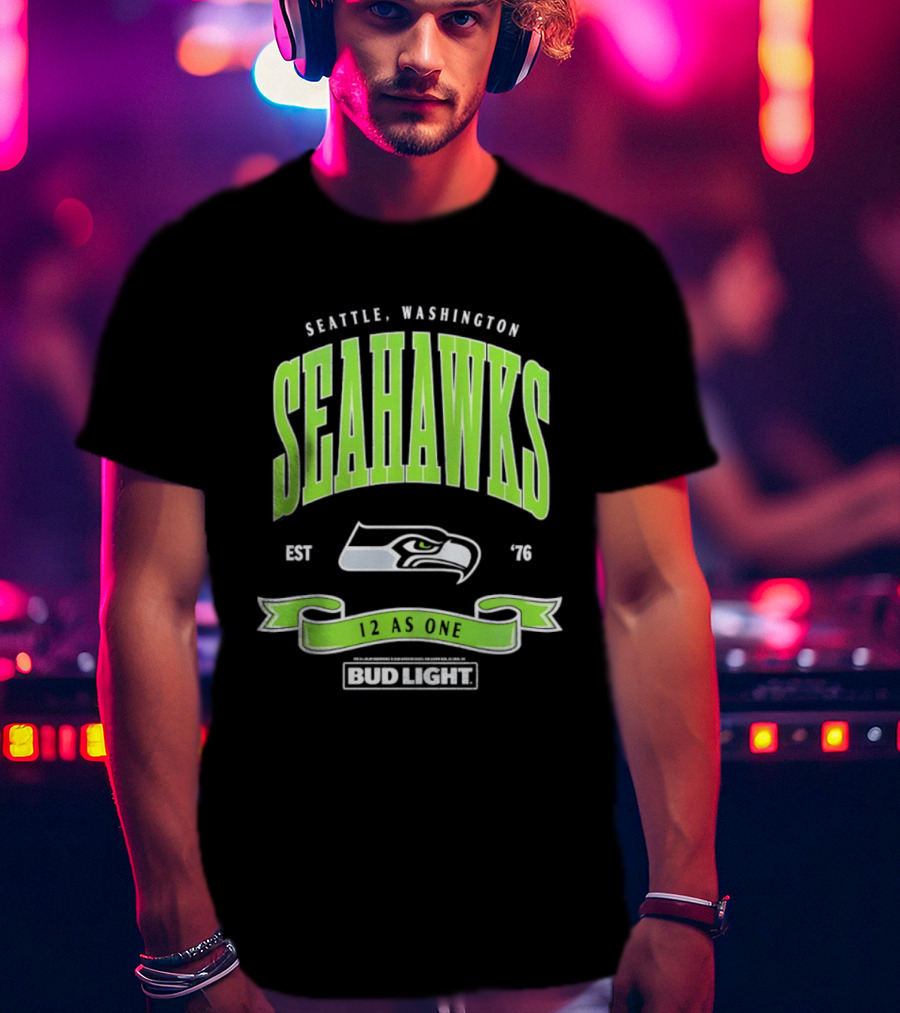 Seattle Washington Seahawks EST 76 Bud Light 12 As One T-Shirt