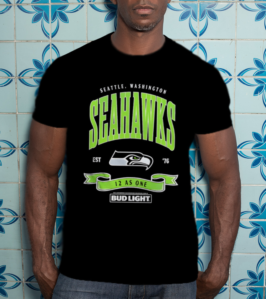 Seattle Washington Seahawks EST 76 Bud Light 12 As One T-Shirt