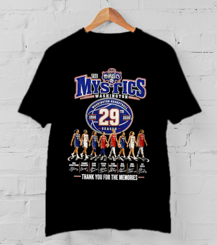 Washington Mystics Basketball 29th Season 1998 2026 Thank You For The Memories Signatures T-Shirt