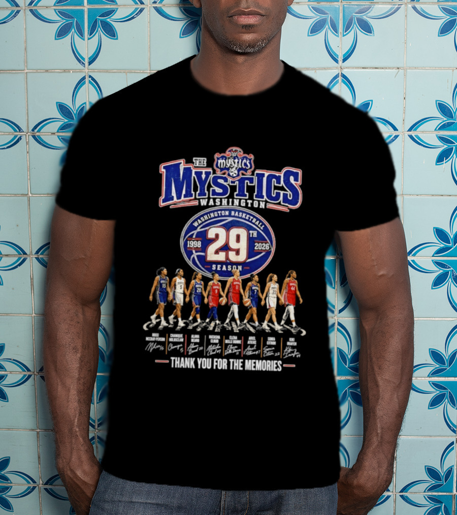 Washington Mystics Basketball 29th Season 1998 2026 Thank You For The Memories Signatures T-Shirt