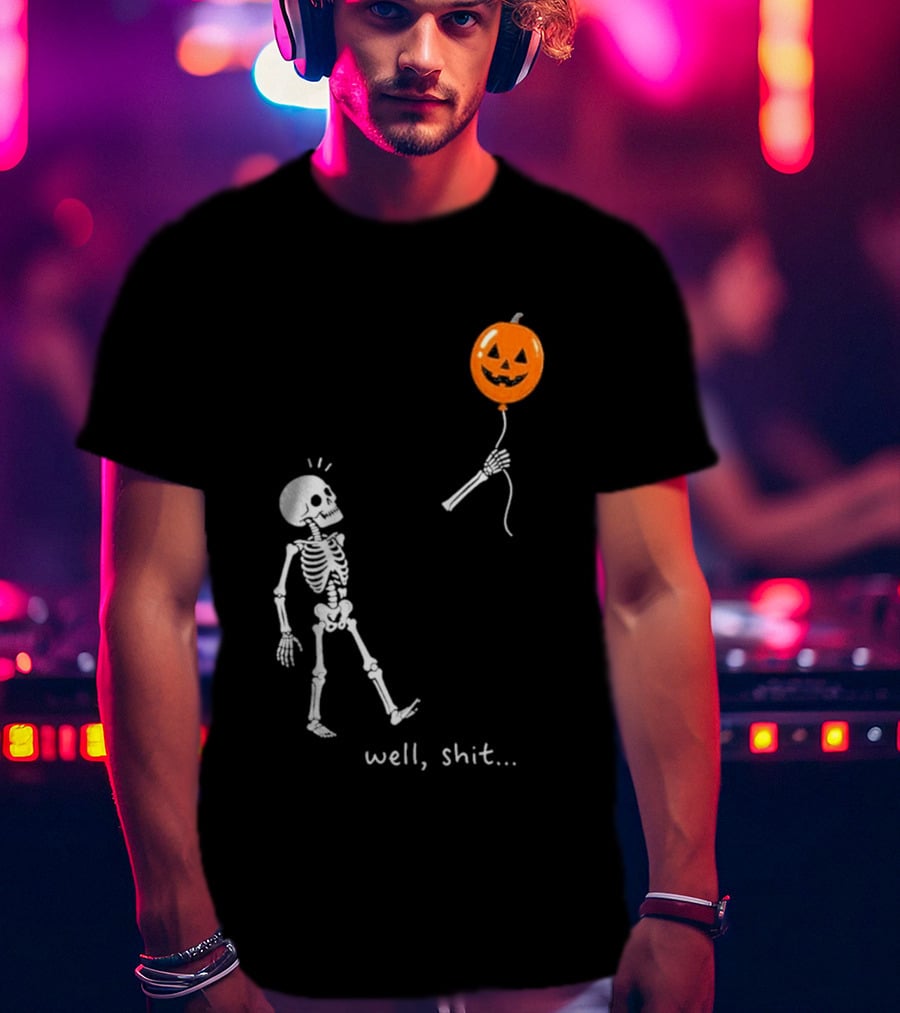 Well Shit Skeleton With Pumpkin Balloon Halloween T-Shirt