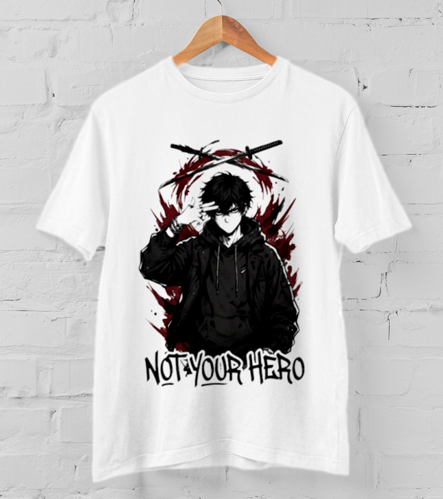 Not Your Hero Hooded Anime Boy With Katanas Manga T-Shirt