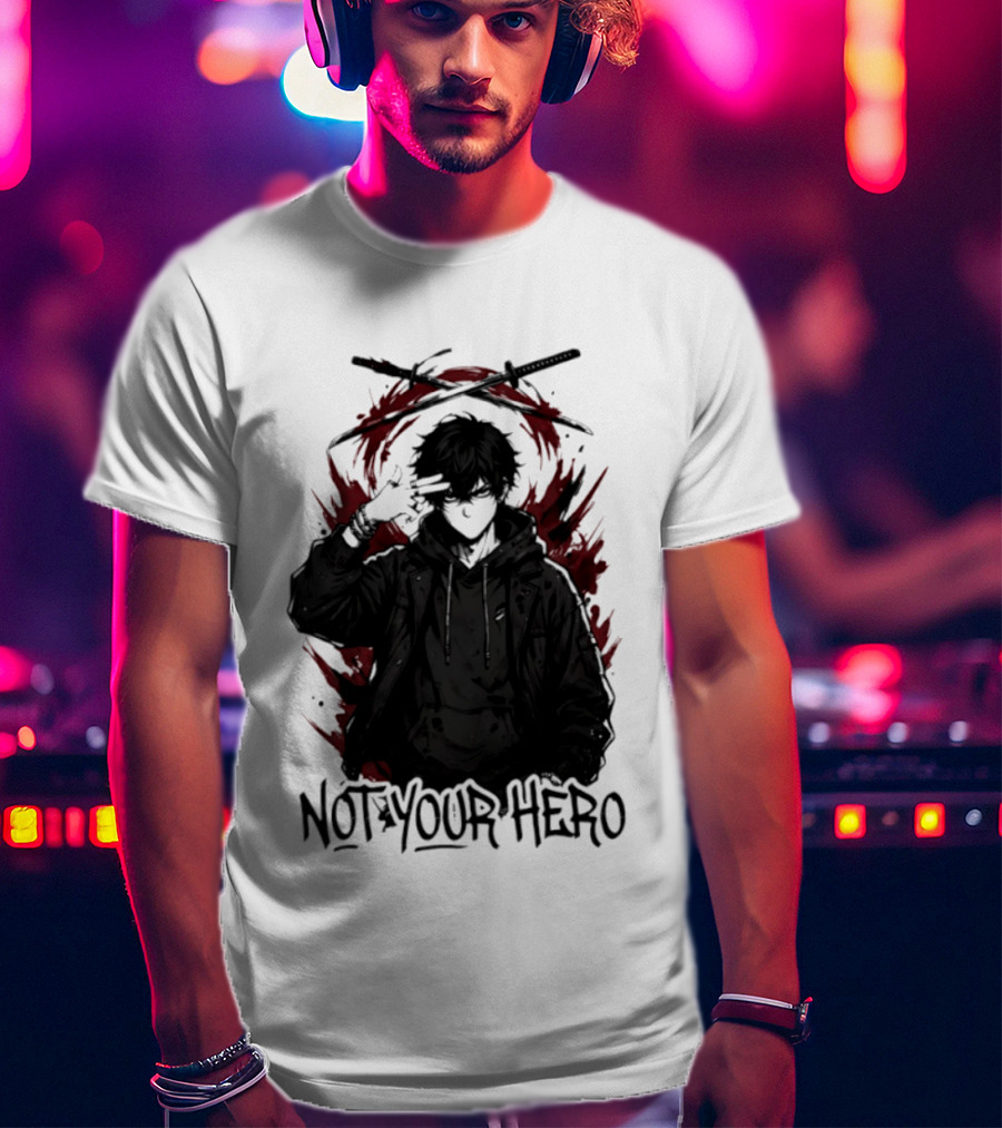 Not Your Hero Hooded Anime Boy With Katanas Manga T-Shirt