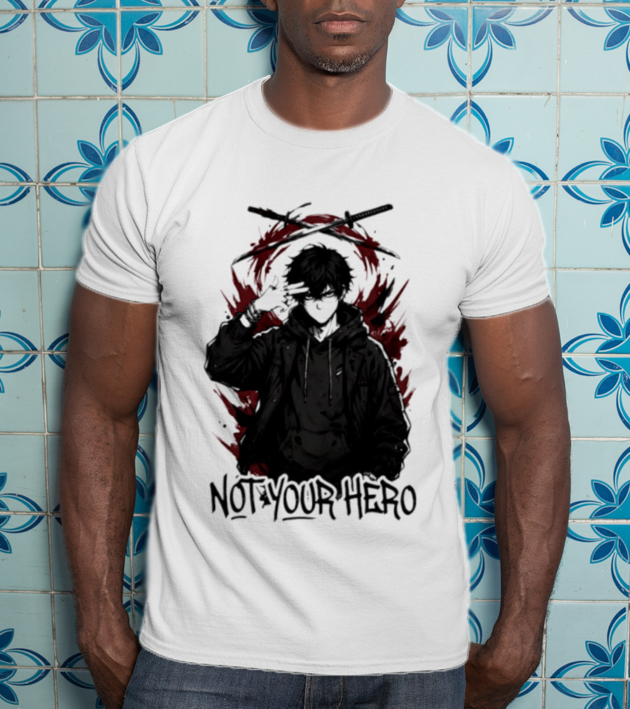 Not Your Hero Hooded Anime Boy With Katanas Manga T-Shirt