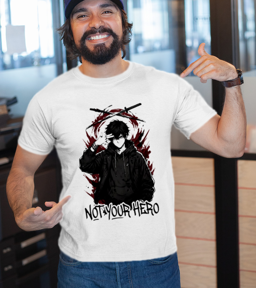 Not Your Hero Hooded Anime Boy With Katanas Manga T-Shirt