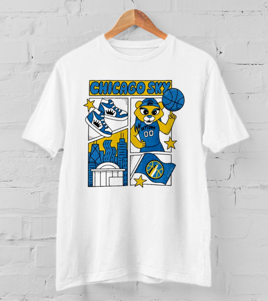Chicago Sky Skytown Mascot And Basketball Celebration T-Shirt