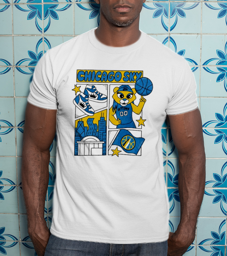 Chicago Sky Skytown Mascot And Basketball Celebration T-Shirt