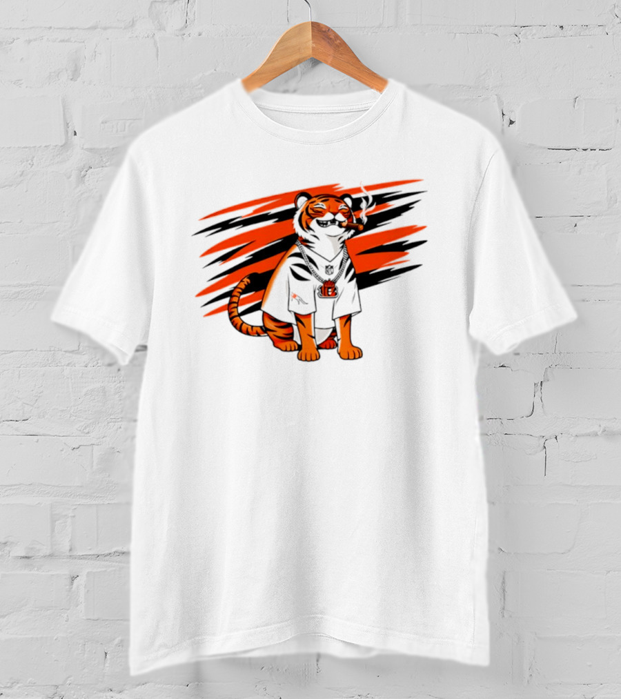 Cincinnati Bengals Tiger With Cigar And KGM Chain T-Shirt