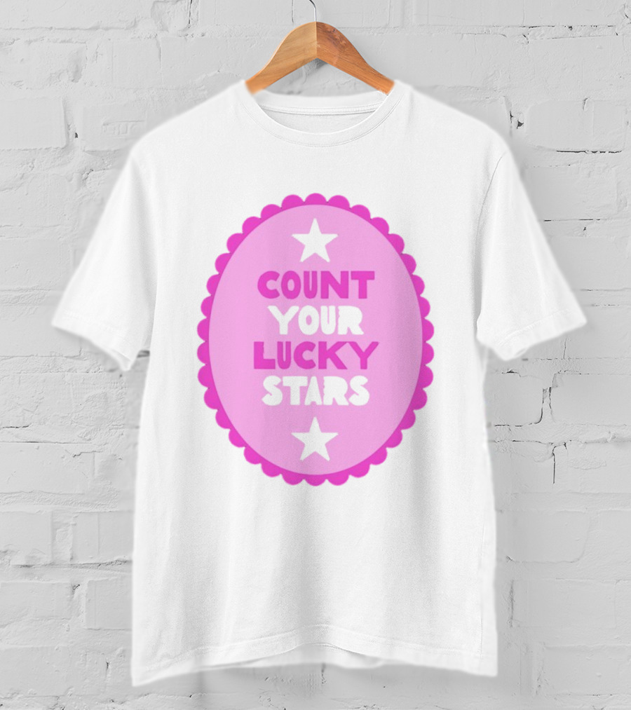 Count Your Lucky Stars Pink Oval Motivational Message T-Shirt
