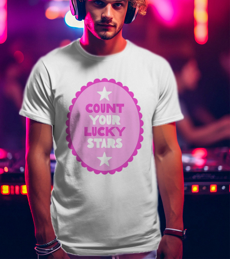 Count Your Lucky Stars Pink Oval Motivational Message T-Shirt