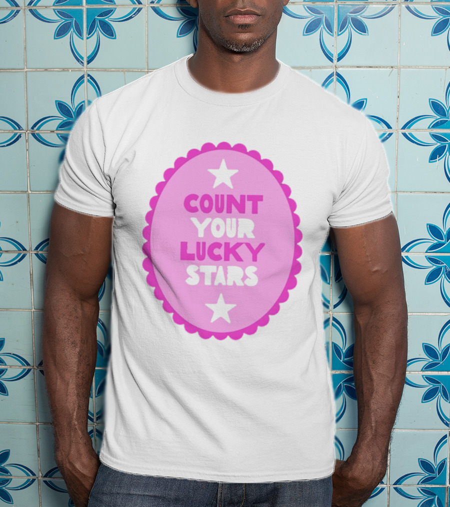 Count Your Lucky Stars Pink Oval Motivational Message T-Shirt