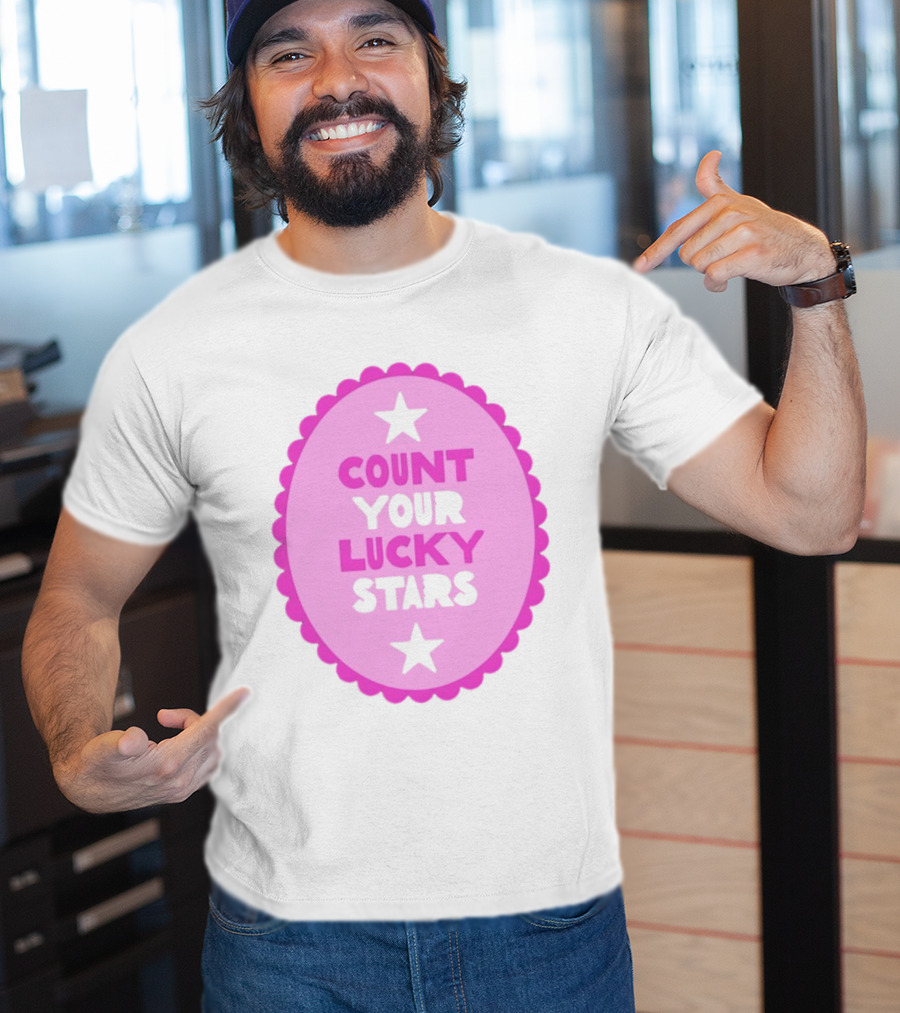 Count Your Lucky Stars Pink Oval Motivational Message T-Shirt