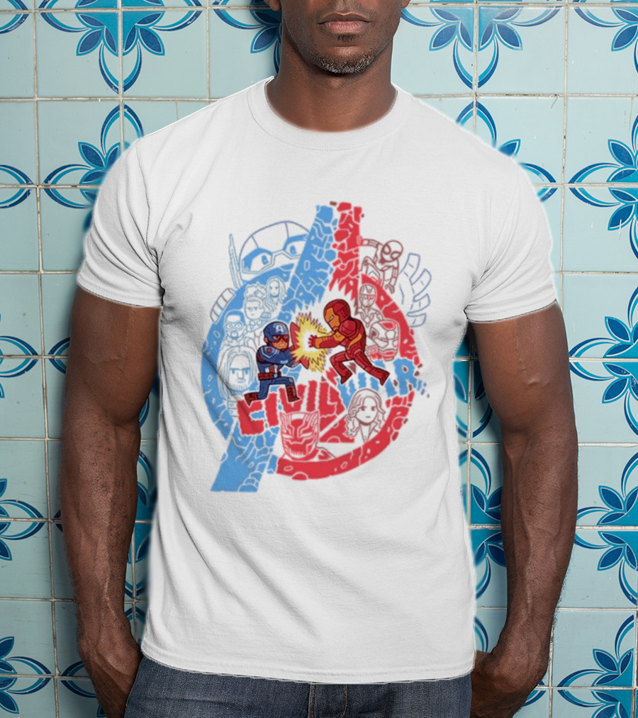 Marvel Civil War Captain America Versus Iron Man Chibi Showdown T-Shirt
