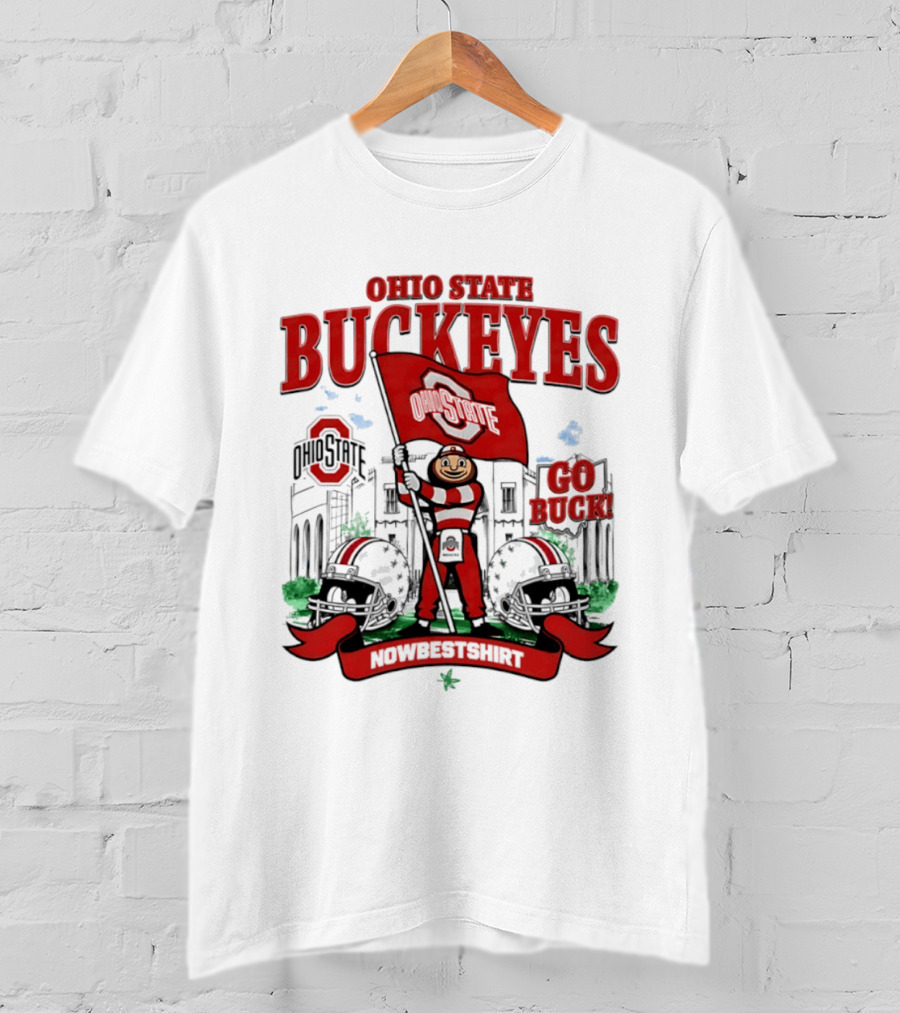 Ohio State Buckeyes Brutus Flag Go Buck Helmet Stadium Nowbes T-Shirt