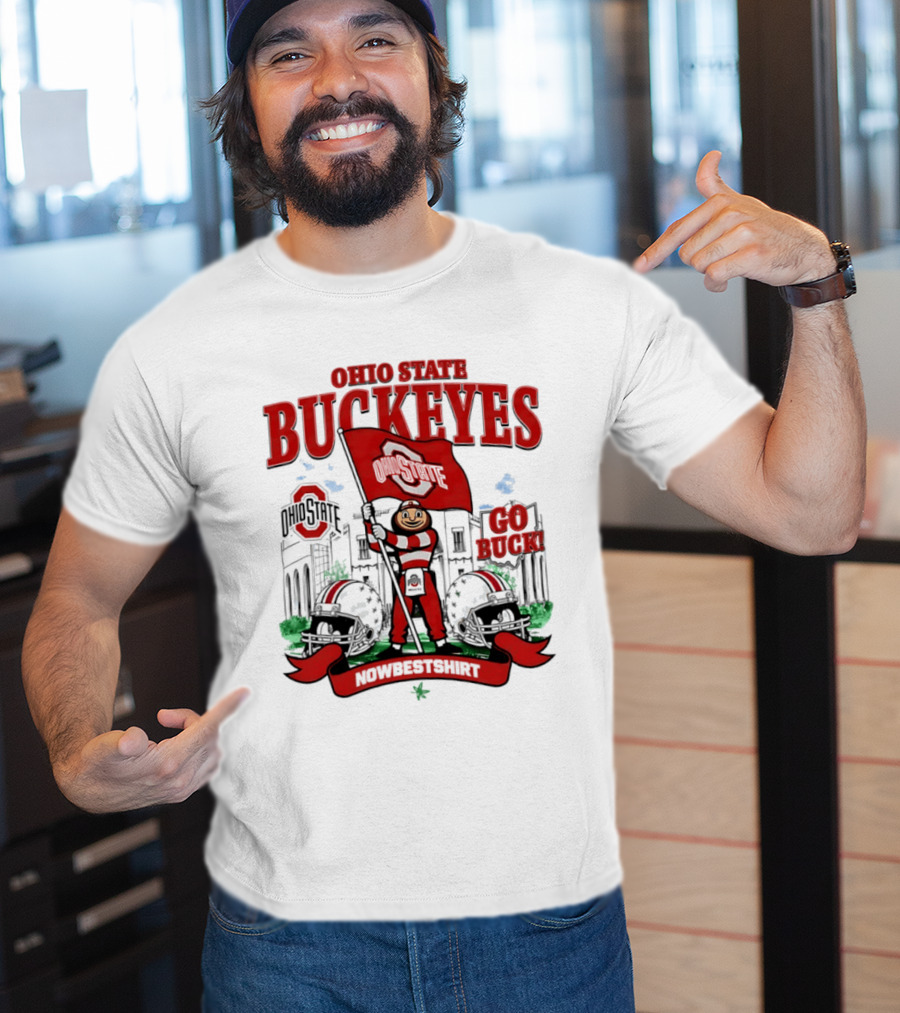 Ohio State Buckeyes Brutus Flag Go Buck Helmet Stadium Nowbes T-Shirt