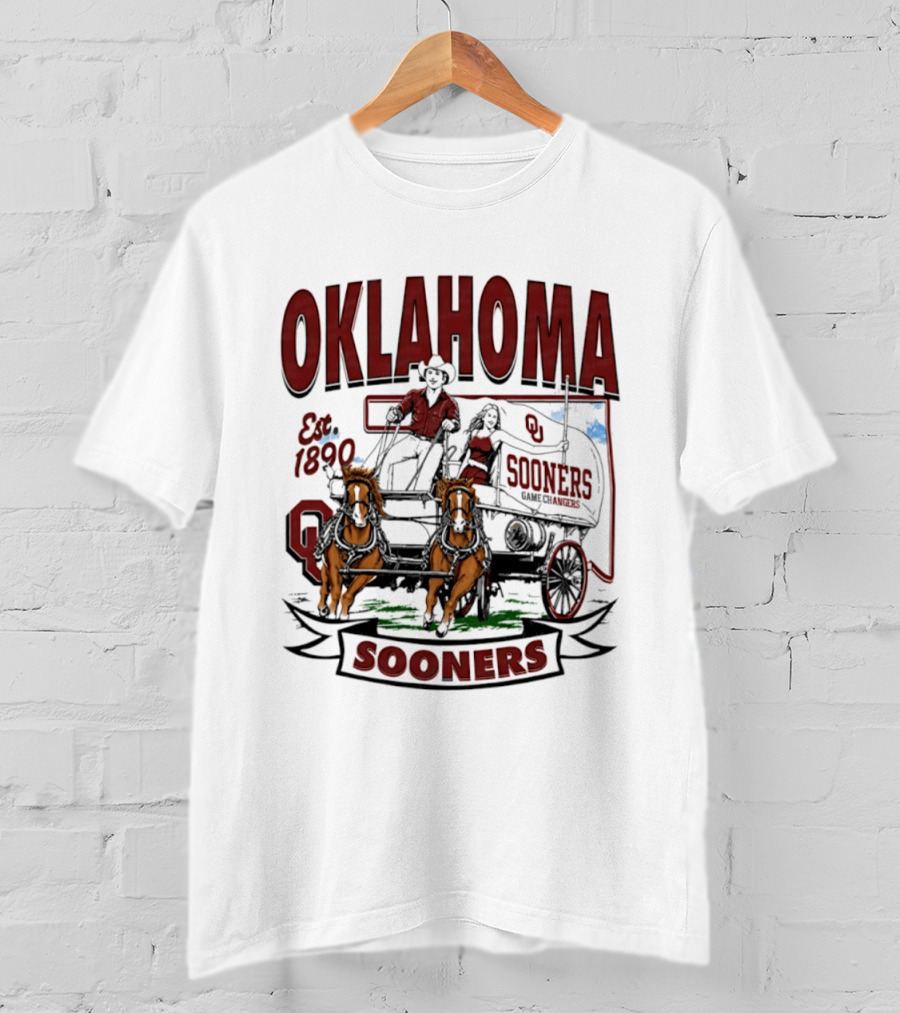 Oklahoma Sooners NCAA Football Est 1890 Wagon Horses Team T-Shirt