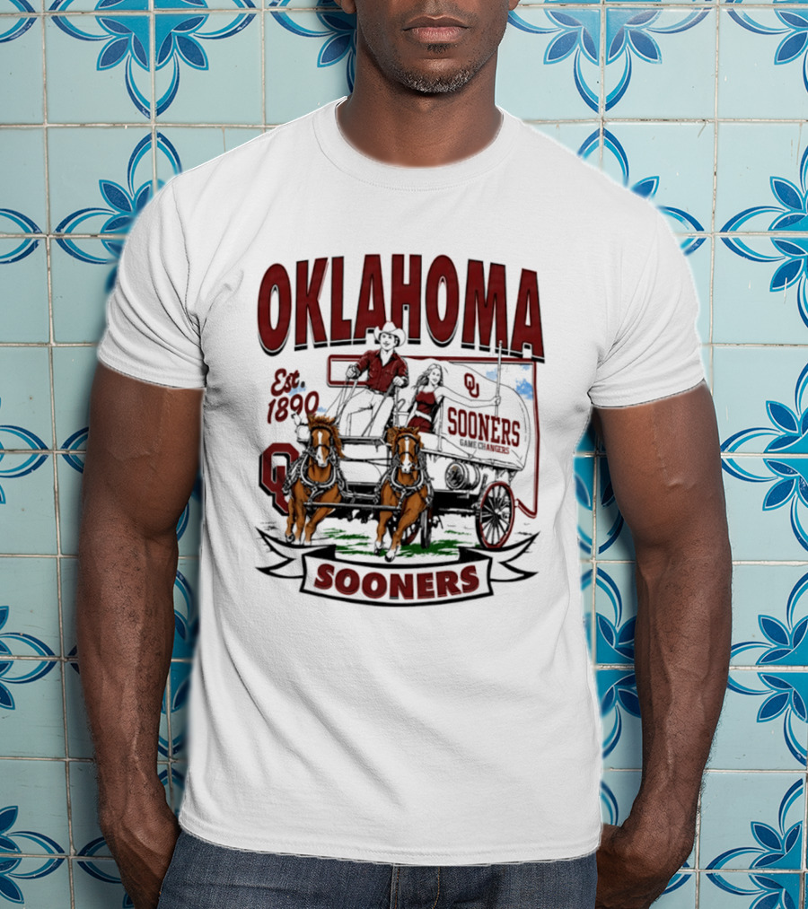 Oklahoma Sooners NCAA Football Est 1890 Wagon Horses Team T-Shirt