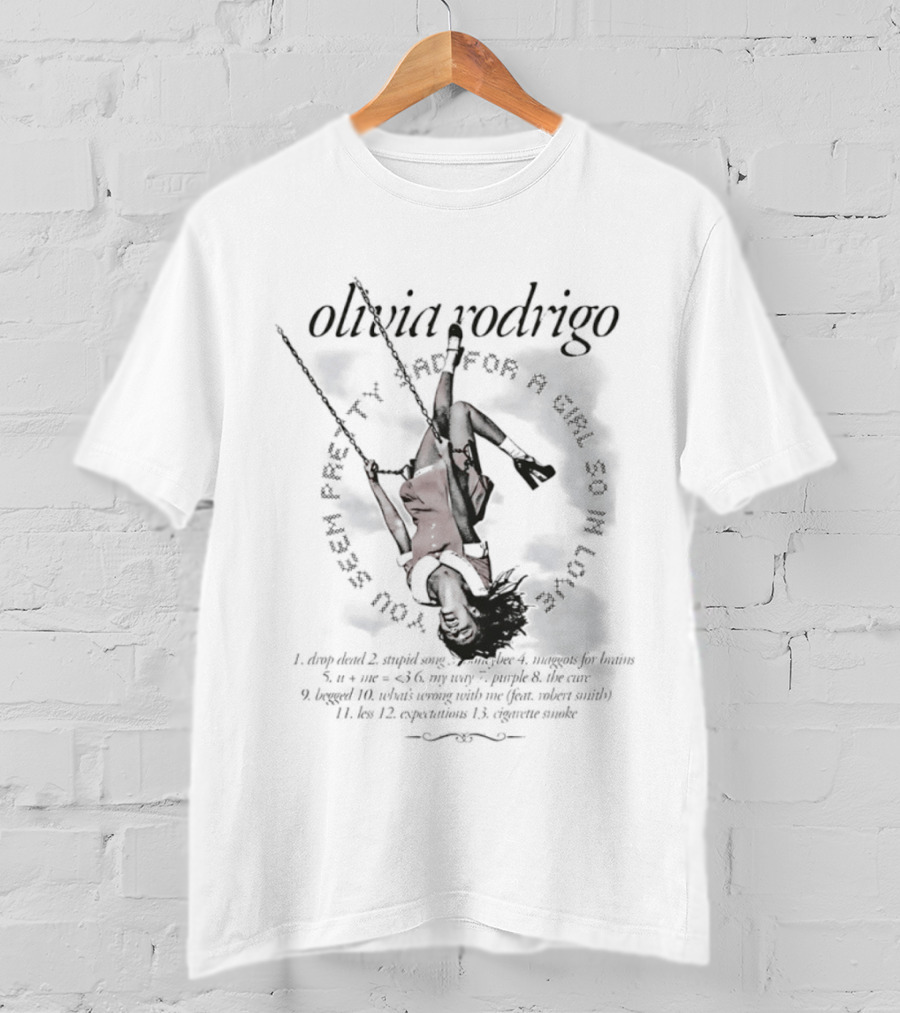 Olivia Rodrigo Pretty Bad For A Girl So In Love Tracklist Heart Blue Roses Skulls T-Shirt