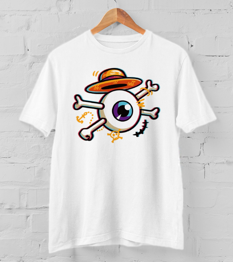One Piece Straw Hat Eye Bone Pirate Symbol Iconic Anime Series Fan Merch T-Shirt