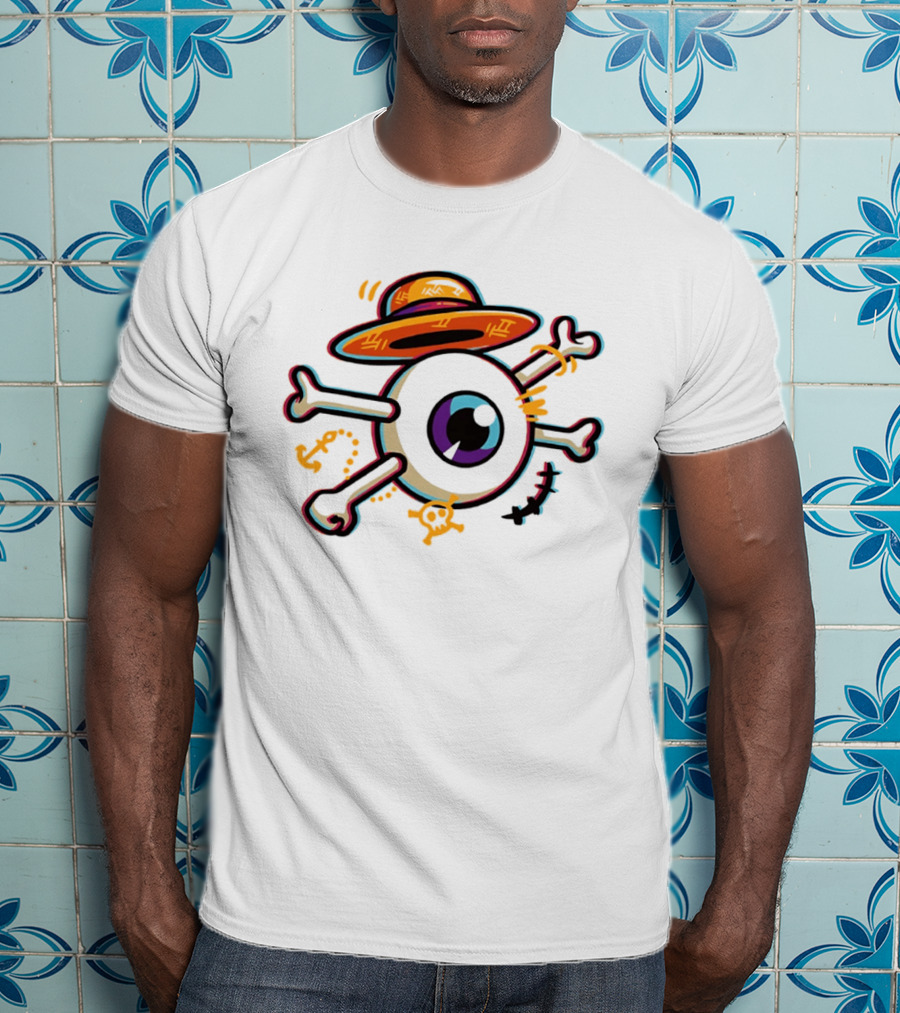 One Piece Straw Hat Eye Bone Pirate Symbol Iconic Anime Series Fan Merch T-Shirt