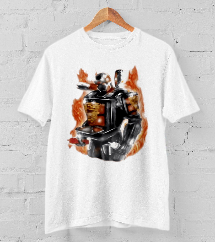 Shawarma Man 90s Flame Airbrush Robot T-Shirt