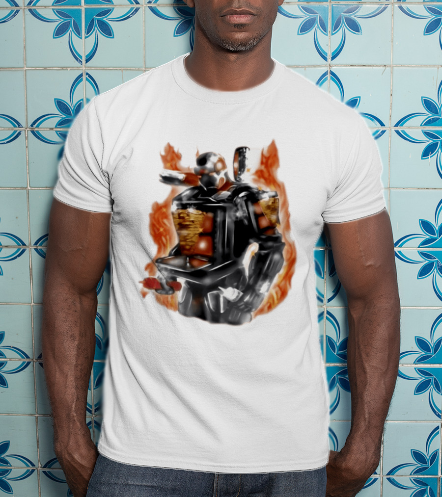 Shawarma Man 90s Flame Airbrush Robot T-Shirt