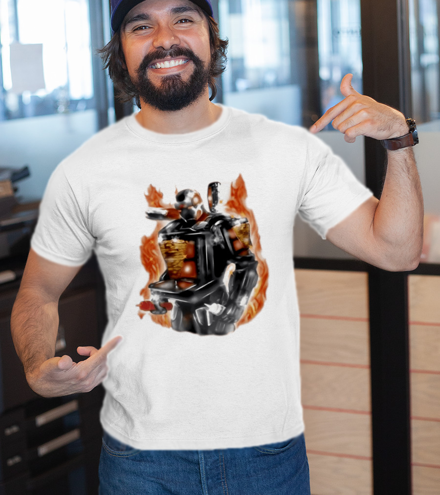 Shawarma Man 90s Flame Airbrush Robot T-Shirt