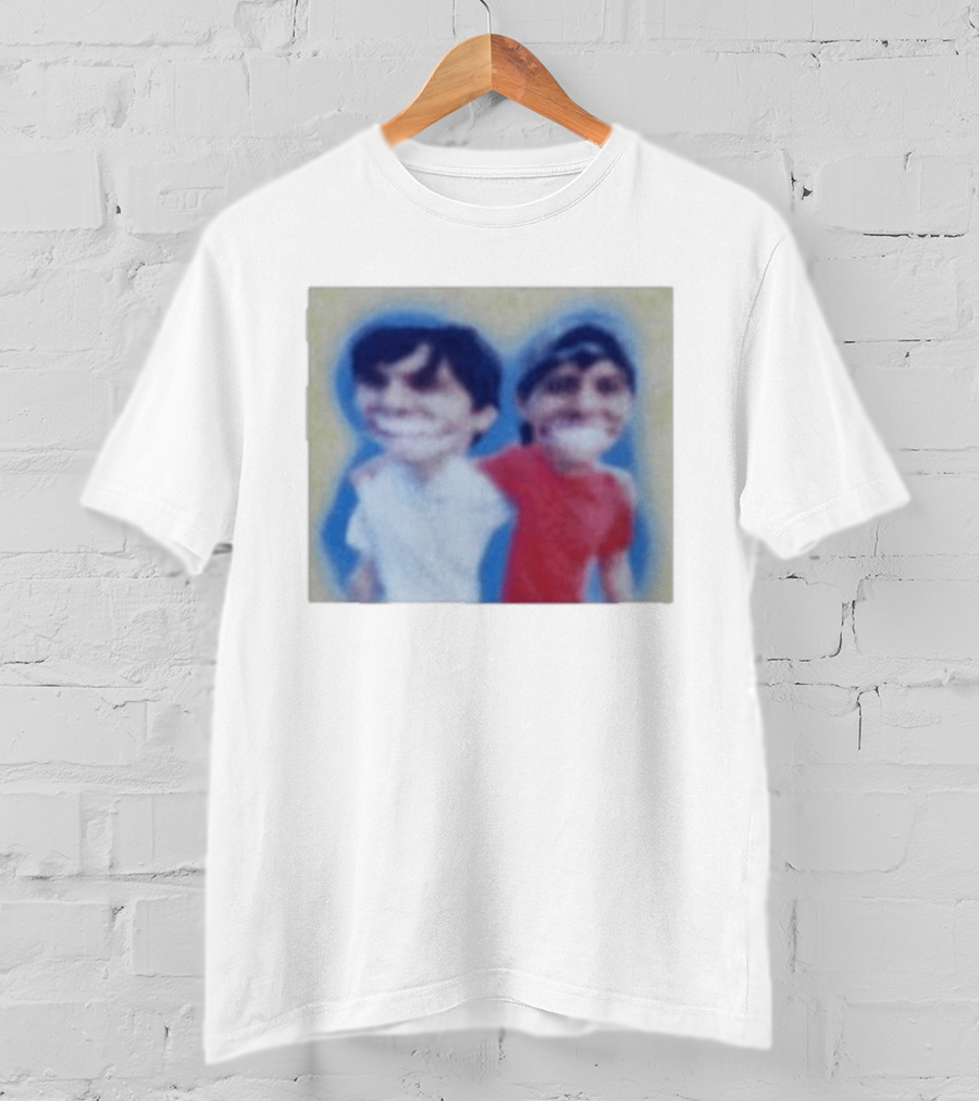 Slushy Noobs Hugging Cartoon Characters In Red And White Outfits T-Shirt