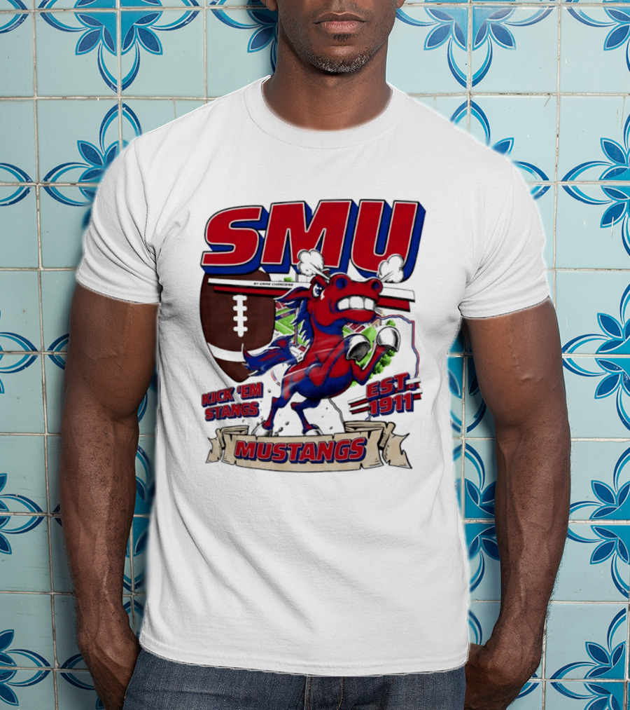 SMU Mustangs Kick 'Em Stangs Football 1911 T-Shirt