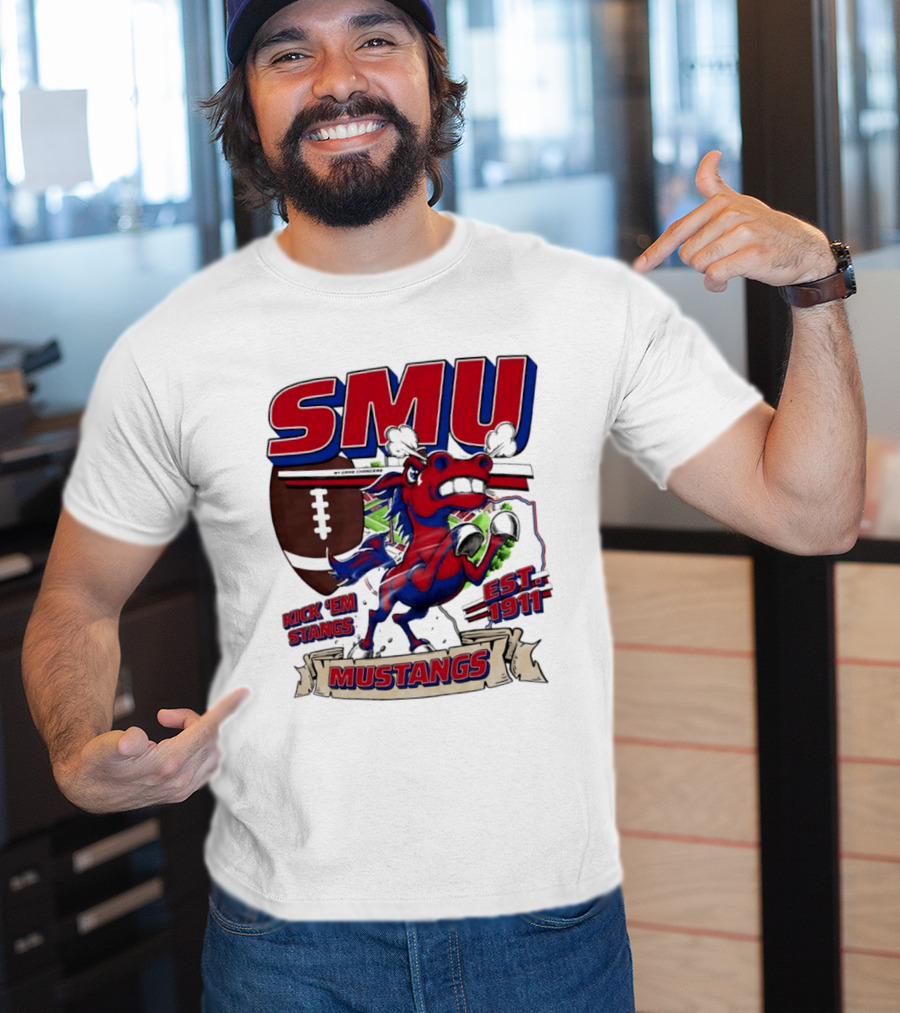 SMU Mustangs Kick 'Em Stangs Football 1911 T-Shirt
