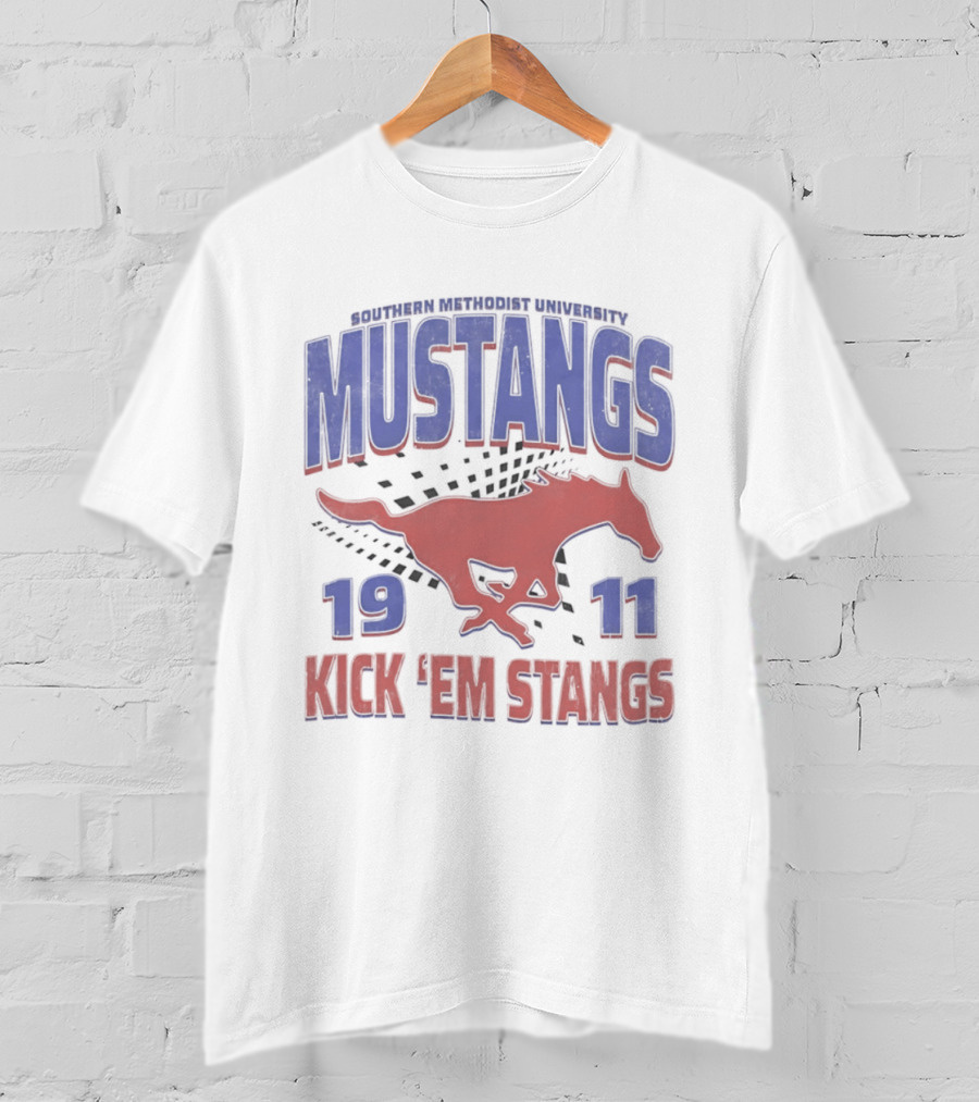 Southern Methodist University Mustangs 1911 Kick 'Em Stangs Mustang Red And Blue T-Shirt