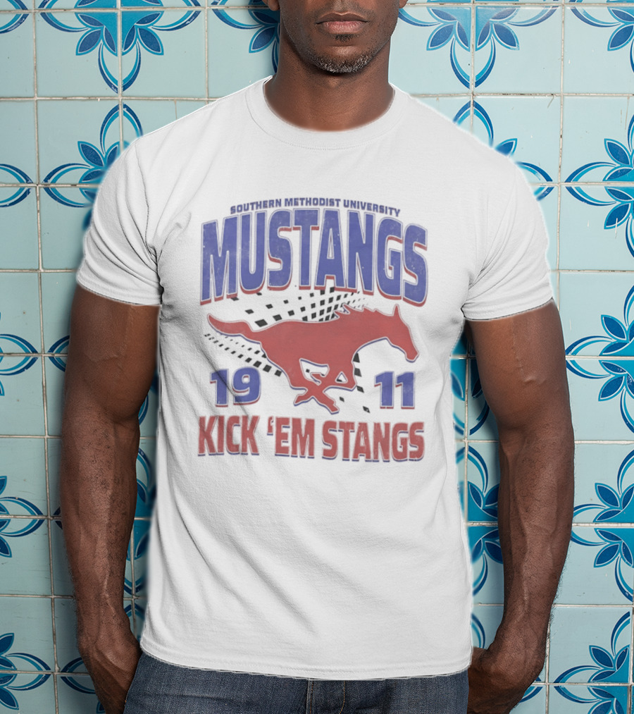 Southern Methodist University Mustangs 1911 Kick 'Em Stangs Mustang Red And Blue T-Shirt