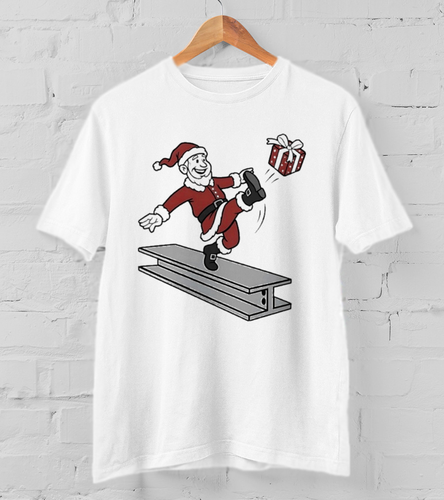 Steel City Santa Claus Dancing On Steel Beam With Holiday T-Shirt