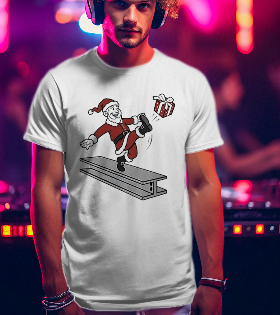 Steel City Santa Claus Dancing On Steel Beam With Holiday T-Shirt