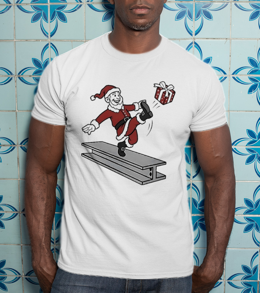 Steel City Santa Claus Dancing On Steel Beam With Holiday T-Shirt